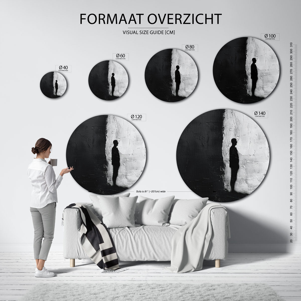 Silhouet in zwart en wit Muurcirkel