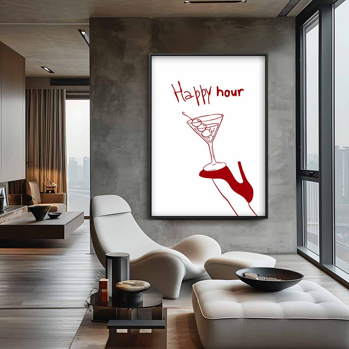 Happy Hour Illustratie Kunstwerk-canvas-dibond-plexiglas-wanddecoratie-WallArtistic