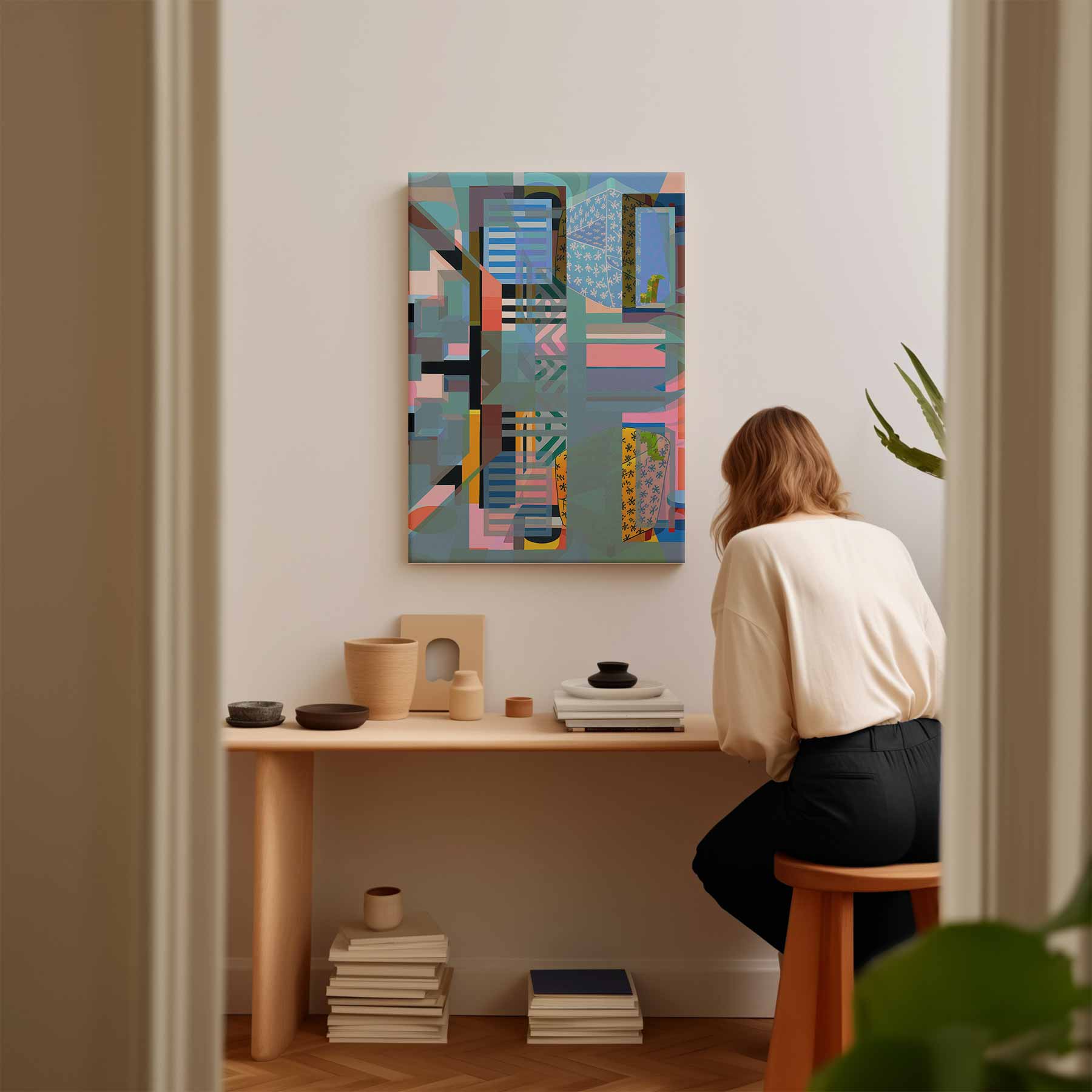 Kleurrijk Abstract Geometrisch Kunstwerk-canvas-dibond-plexiglas-wanddecoratie-WallArtistic