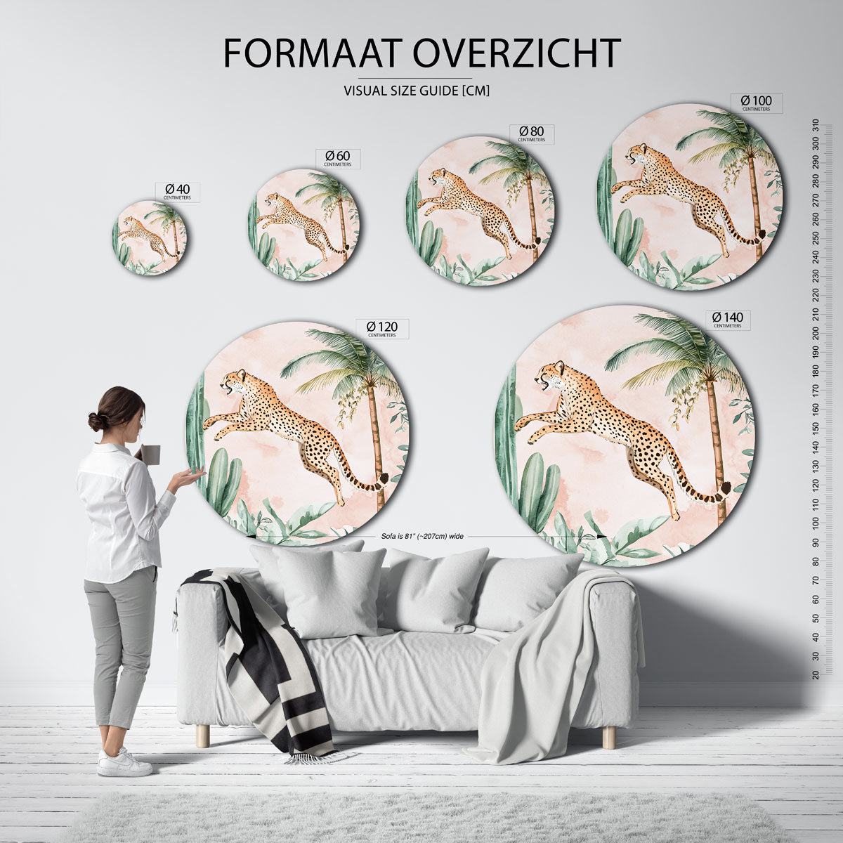 Springende cheetah Muurcirkel