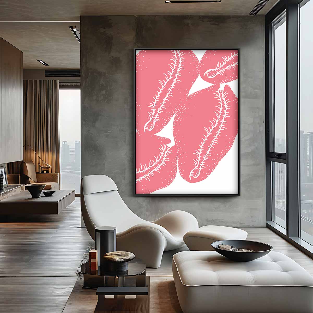 Speelse Roze Bladvormen Kunstwerk-canvas-dibond-plexiglas-wanddecoratie-WallArtistic