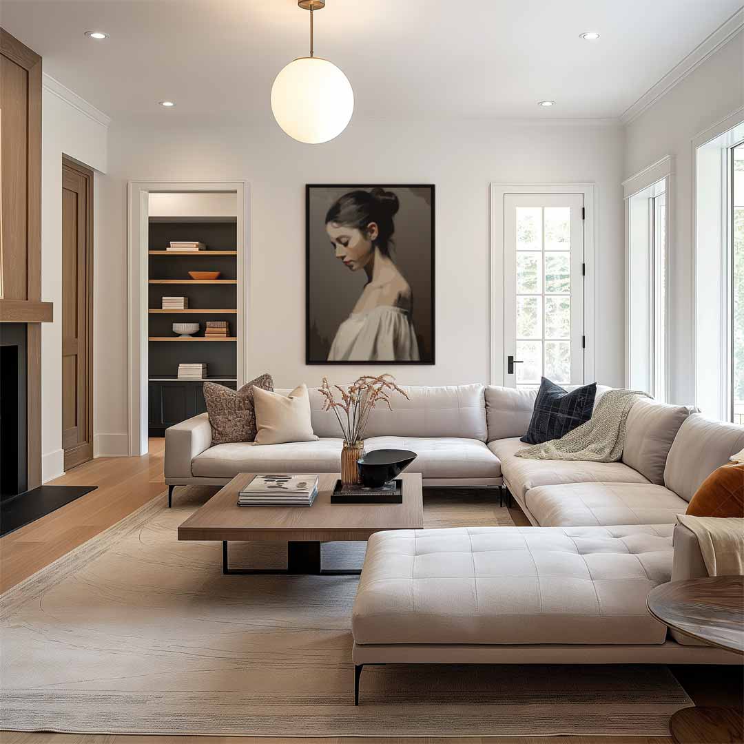 Dromerige Schoonheid in Profiel Kunstwerk-canvas-dibond-plexiglas-wanddecoratie-WallArtistic