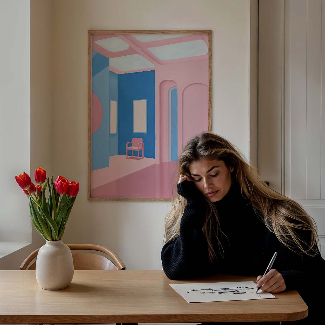 Dromerige Roze Interieur Poster-WallArtistic