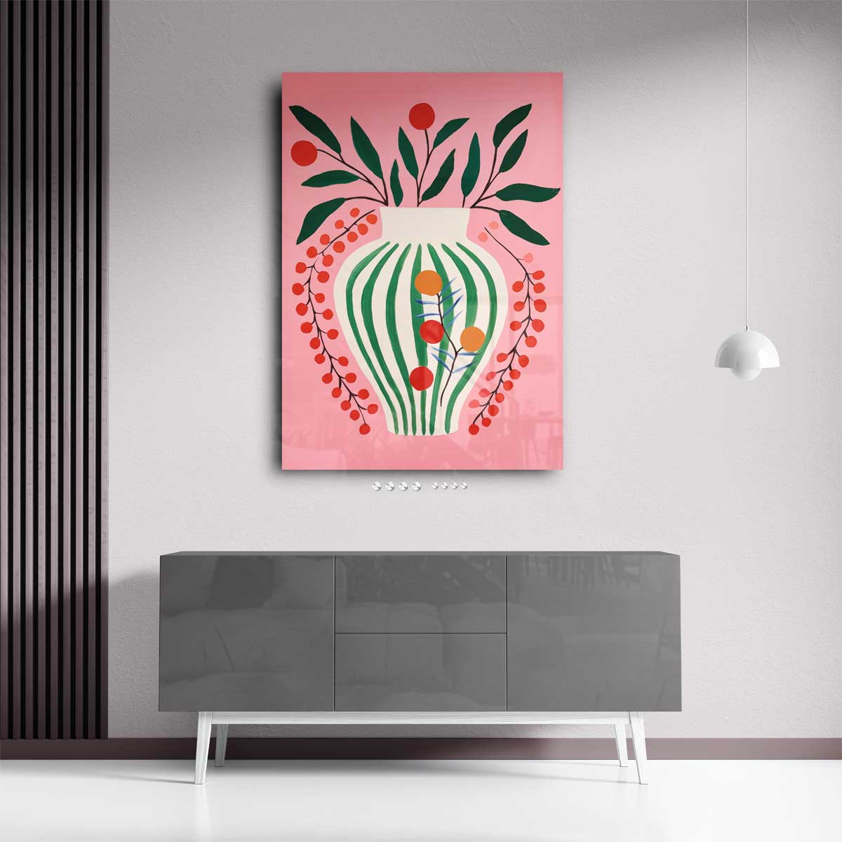 Vrolijke Vaas op Roze Achtergrond Kunstwerk-canvas-dibond-plexiglas-wanddecoratie-WallArtistic