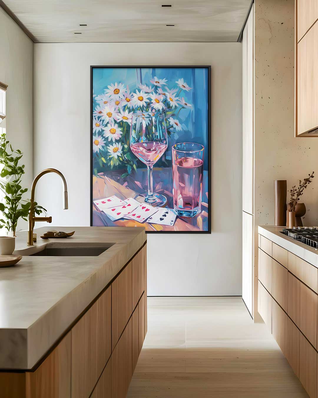 Zomerse Sferen met Glazen en Madeliefjes Kunstwerk-canvas-dibond-plexiglas-wanddecoratie-WallArtistic