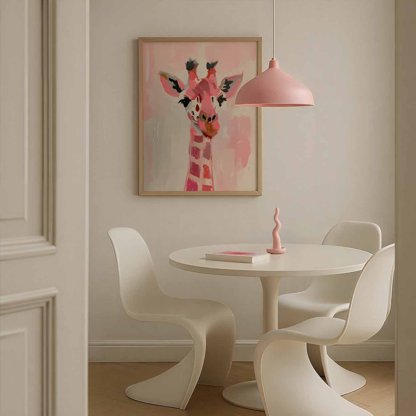 Speelse Roze Giraf Poster