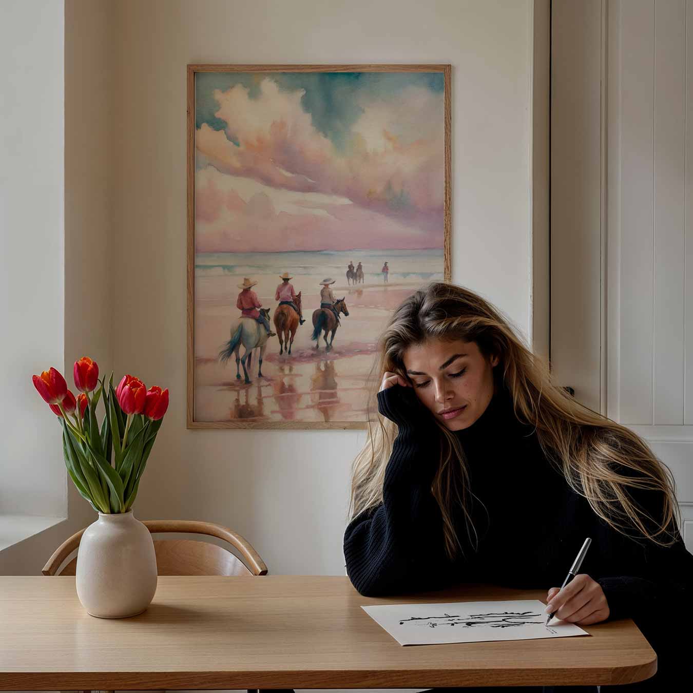 Avontuurlijke Strandrit met Paarden Poster-WallArtistic