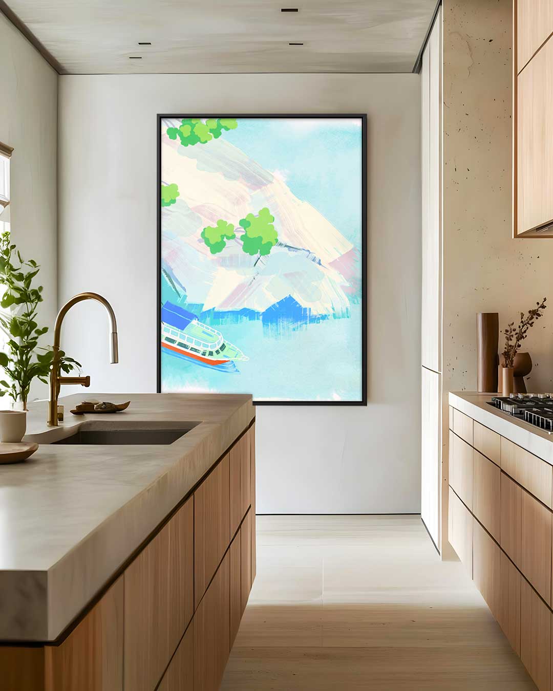 Vrolijke Varende Boot Kunstwerk-canvas-dibond-plexiglas-wanddecoratie-WallArtistic