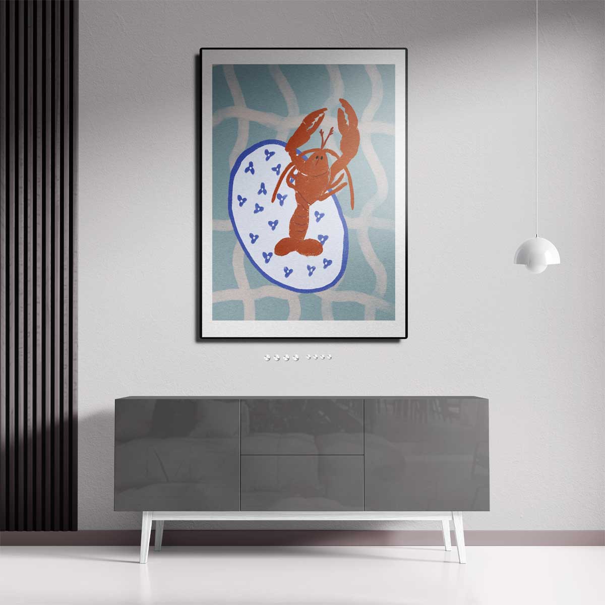 Dansende Kreeft op Servies Kunstwerk-canvas-dibond-plexiglas-wanddecoratie-WallArtistic