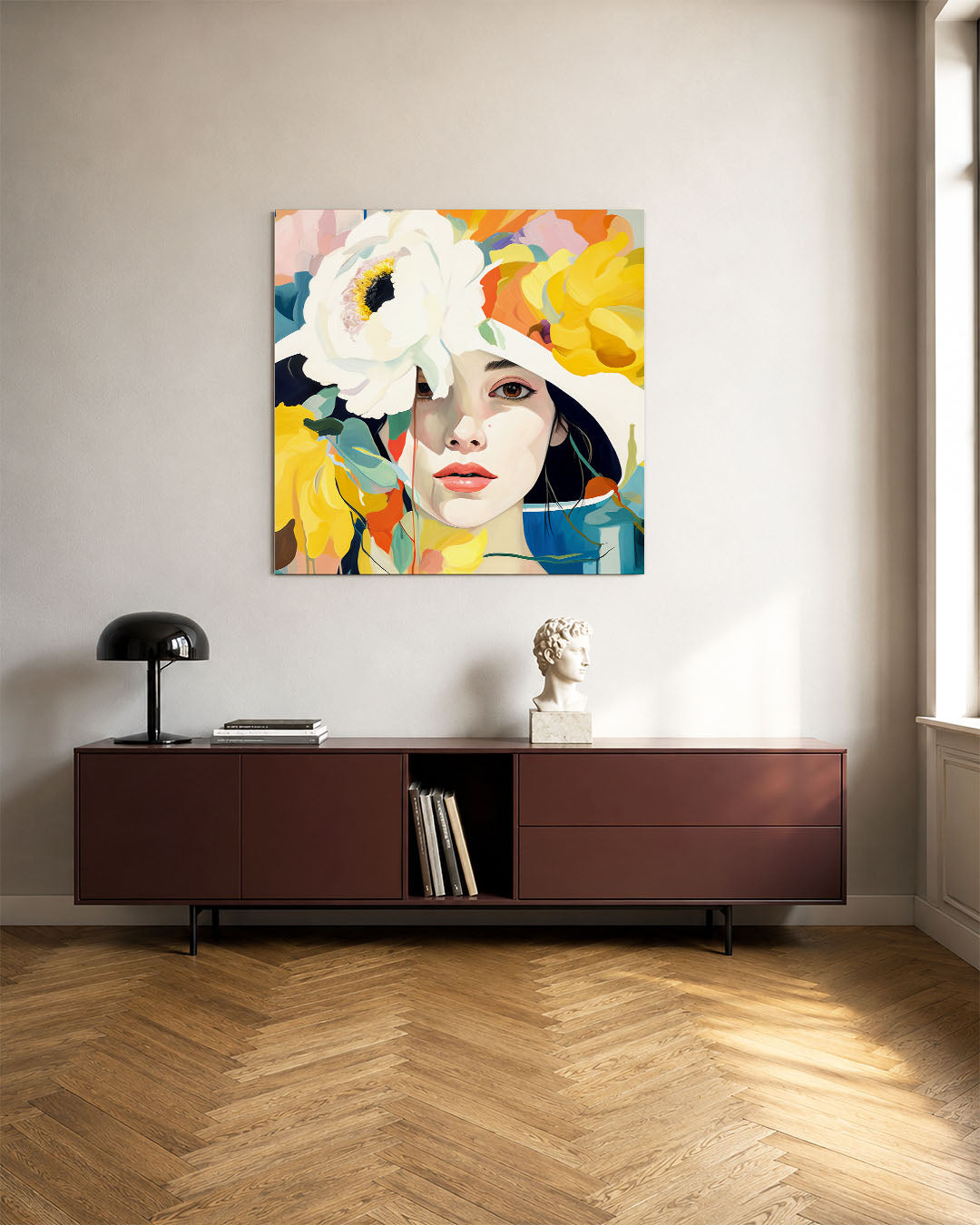 Vrouwelijk bloemenportret Kunstwerk
