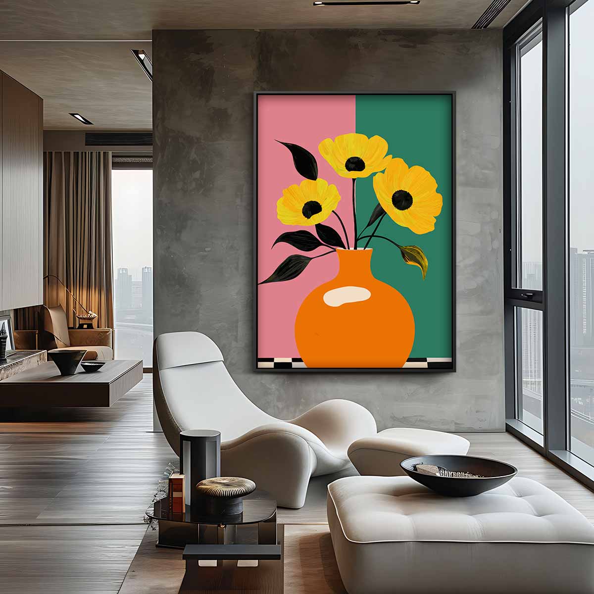 Oranje Bloemenvazen Stilleven Kunstwerk-canvas-dibond-plexiglas-wanddecoratie-WallArtistic