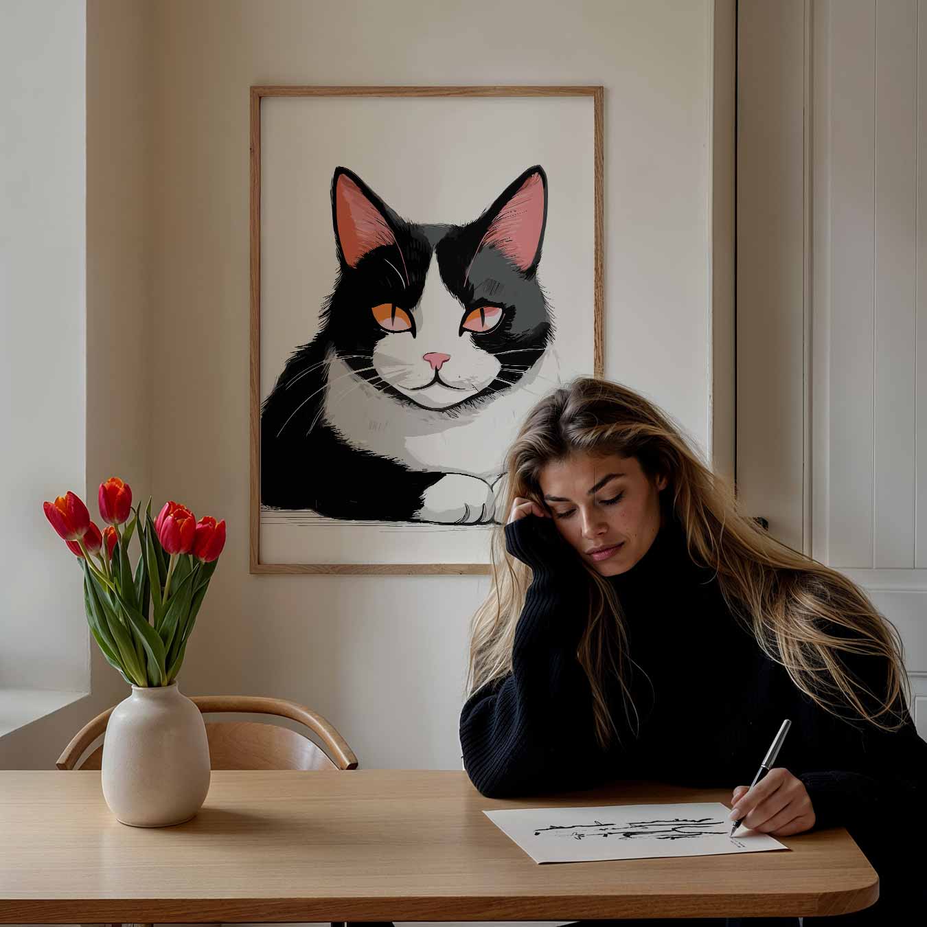 Chique Kattenportret in Zwart & Wit Poster