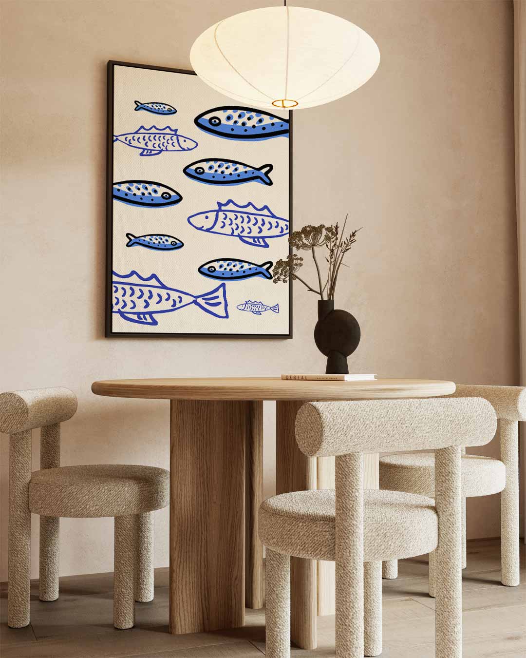 Speelse Blauw Visjes Kunstwerk-canvas-dibond-plexiglas-wanddecoratie-WallArtistic