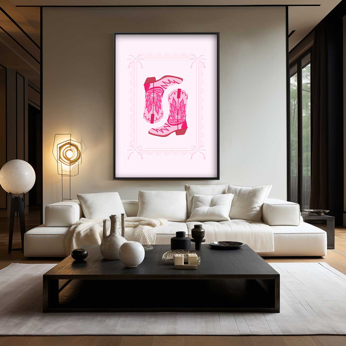 Roze Cowboylaarzen Illustratie Kunstwerk-canvas-dibond-plexiglas-wanddecoratie-WallArtistic