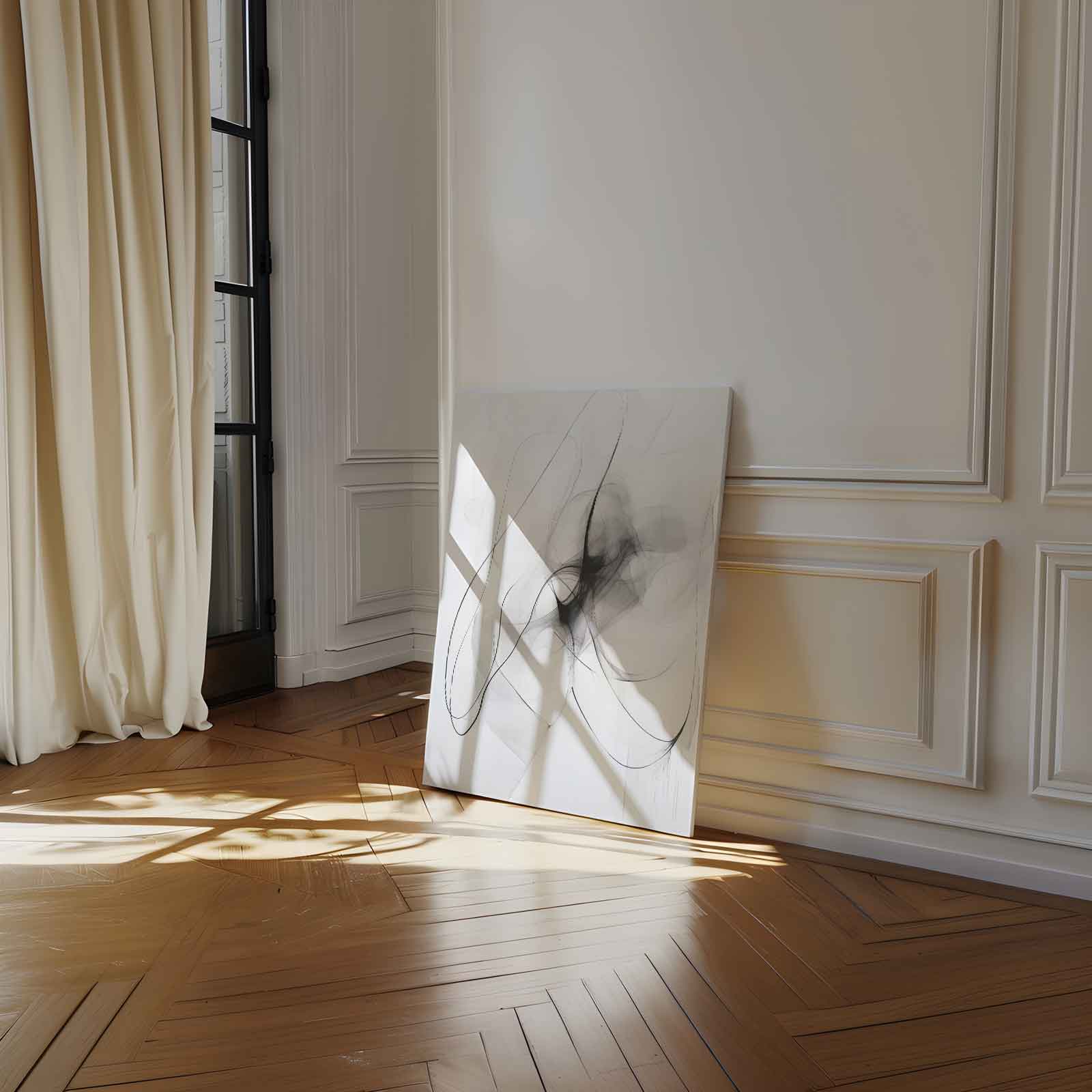 Dromerige Zwart-Witte Abstractie Kunstwerk-canvas-dibond-plexiglas-wanddecoratie-WallArtistic