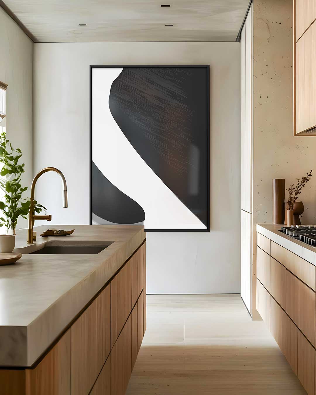 Elegante Abstractie in Zwart & Wit Kunstwerk-canvas-dibond-plexiglas-wanddecoratie-WallArtistic