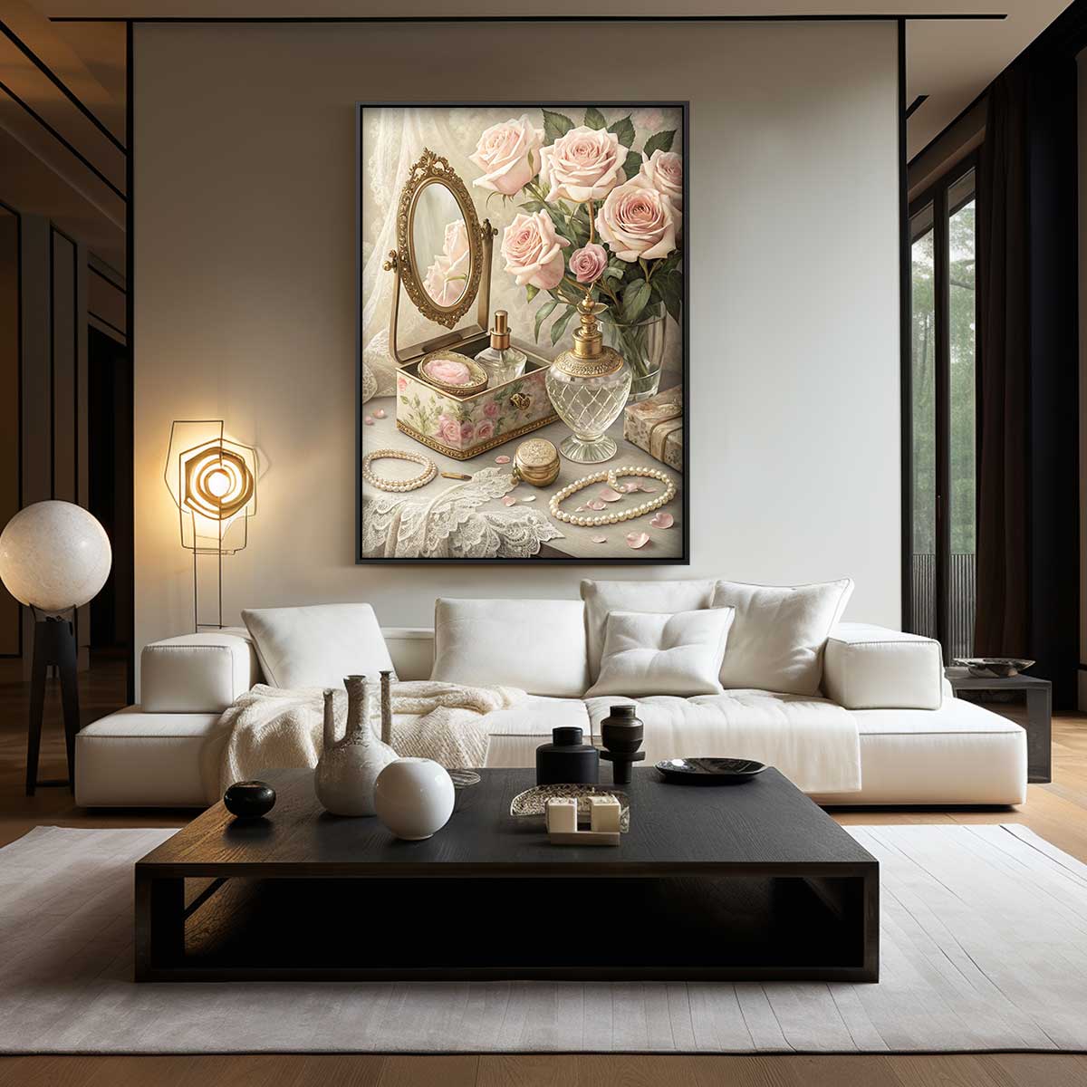 Rozen en Parelglans Kunstwerk-canvas-dibond-plexiglas-wanddecoratie-WallArtistic