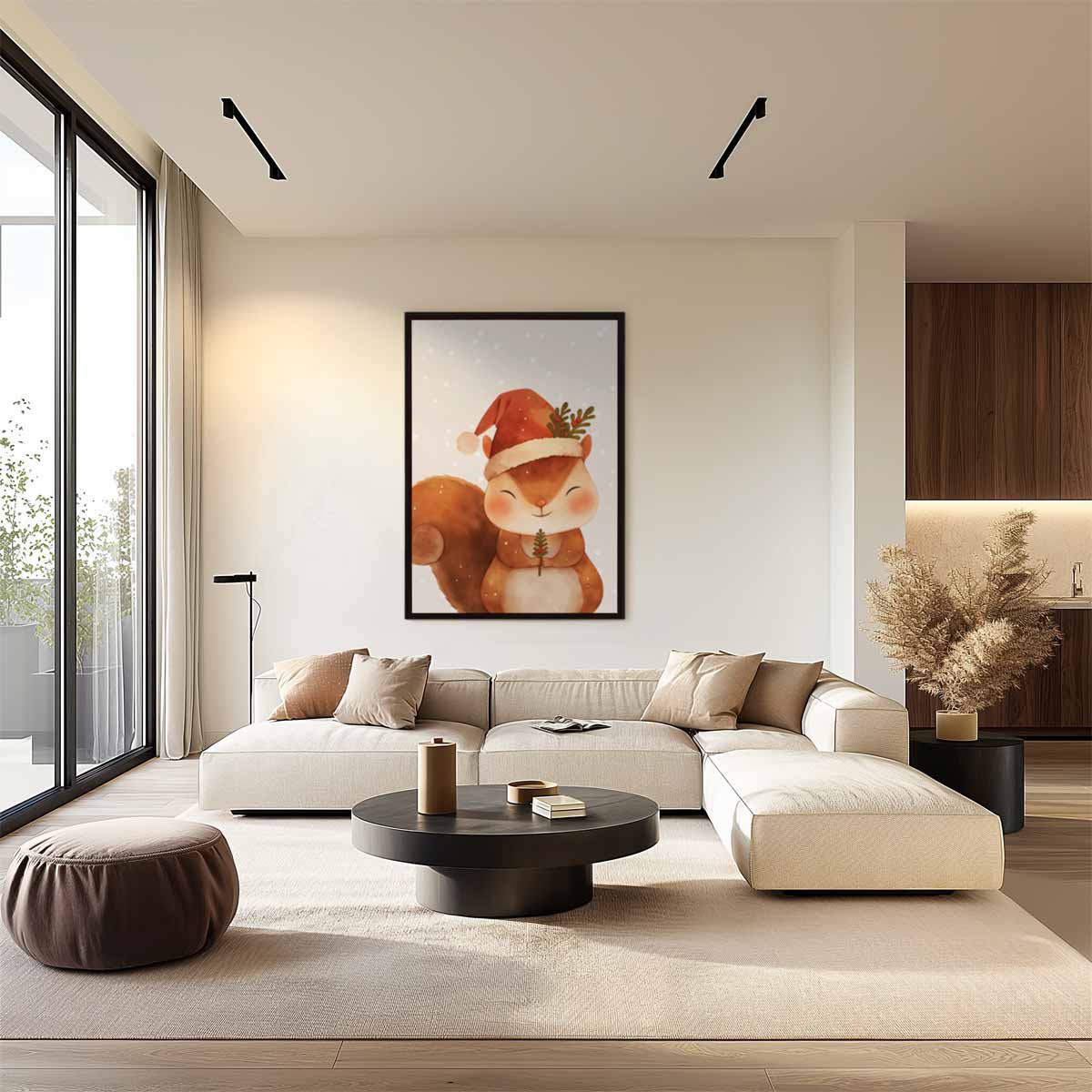Vrolijk Eekhoorn Kerstkunstwerk Kunstwerk-canvas-dibond-plexiglas-wanddecoratie-WallArtistic
