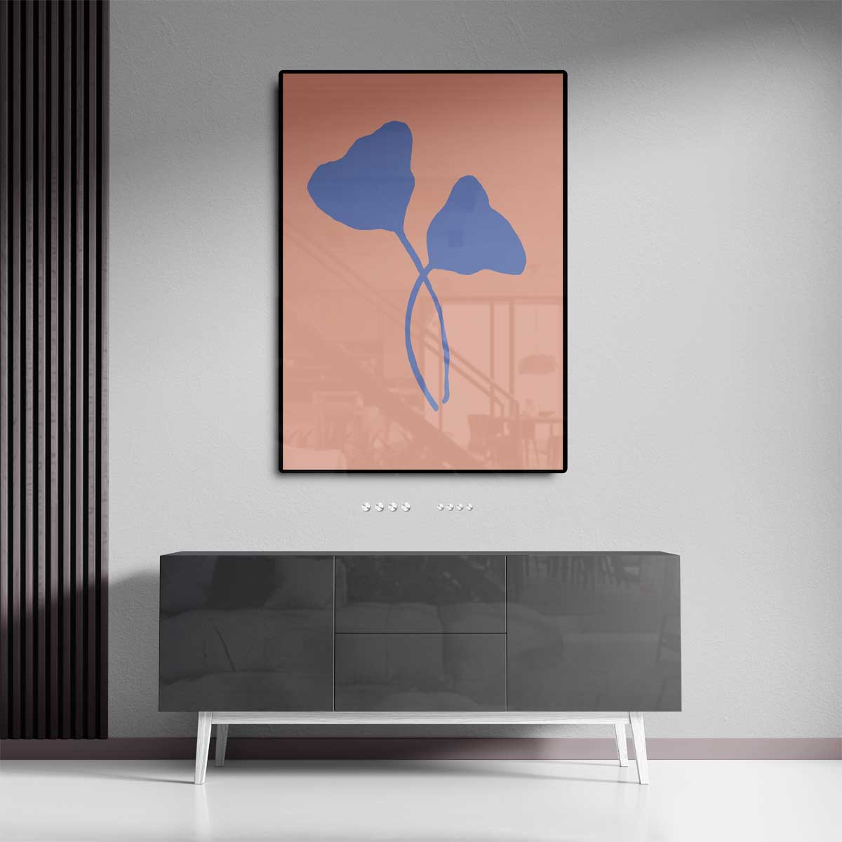 Abstracte Blauwe Blaadjes Kunstwerk-canvas-dibond-plexiglas-wanddecoratie-WallArtistic