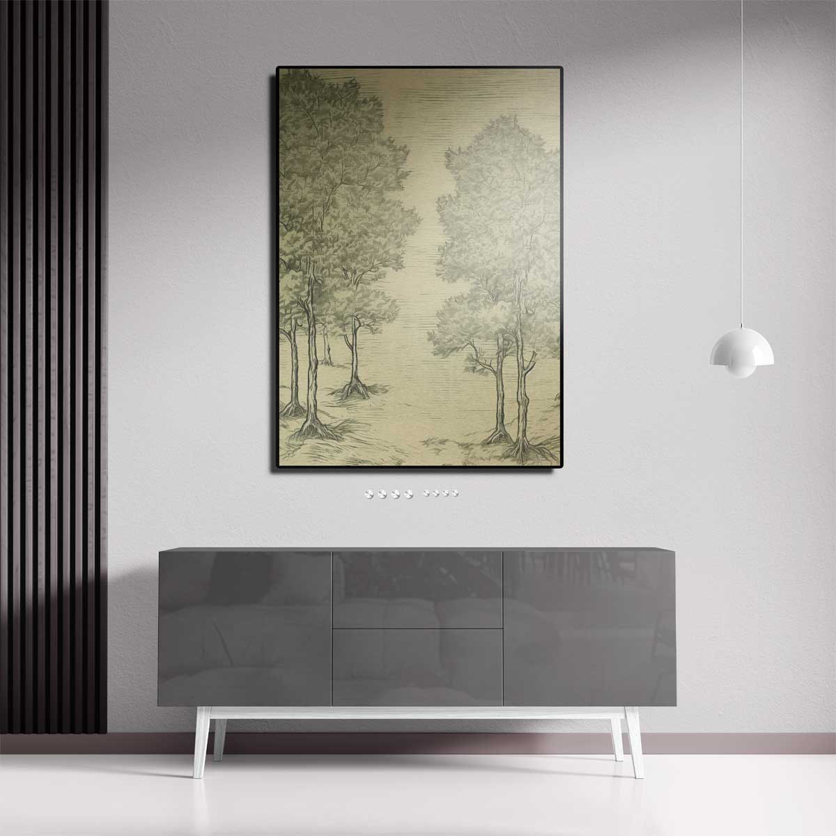 Boslandschap in Lijntekening Kunstwerk-canvas-dibond-plexiglas-wanddecoratie-WallArtistic
