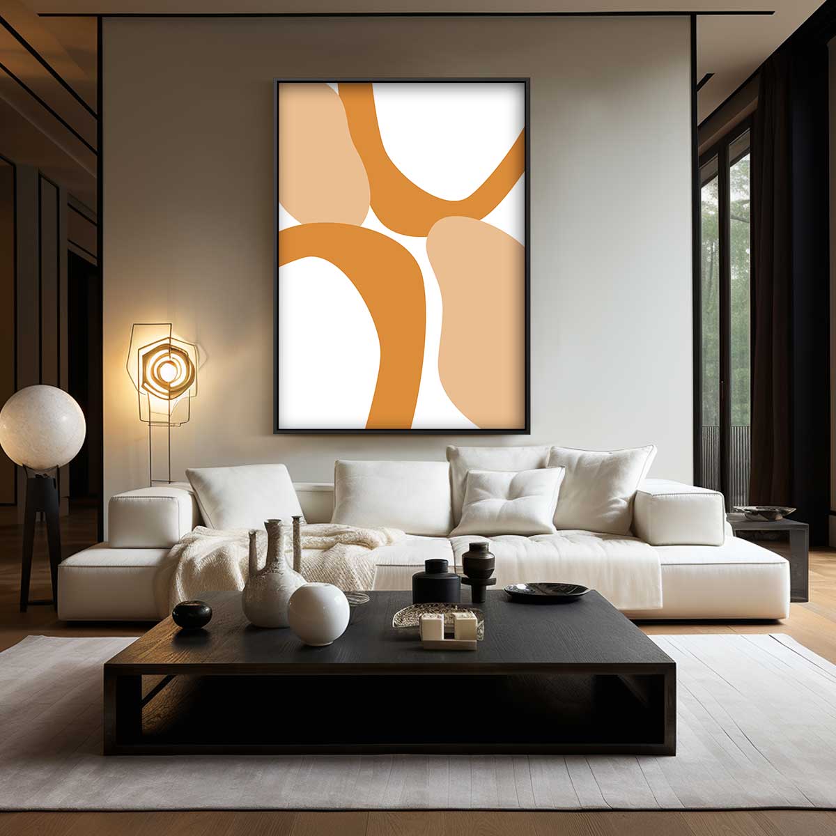 Abstracte Flow in Beige en Oranje Kunstwerk-canvas-dibond-plexiglas-wanddecoratie-WallArtistic