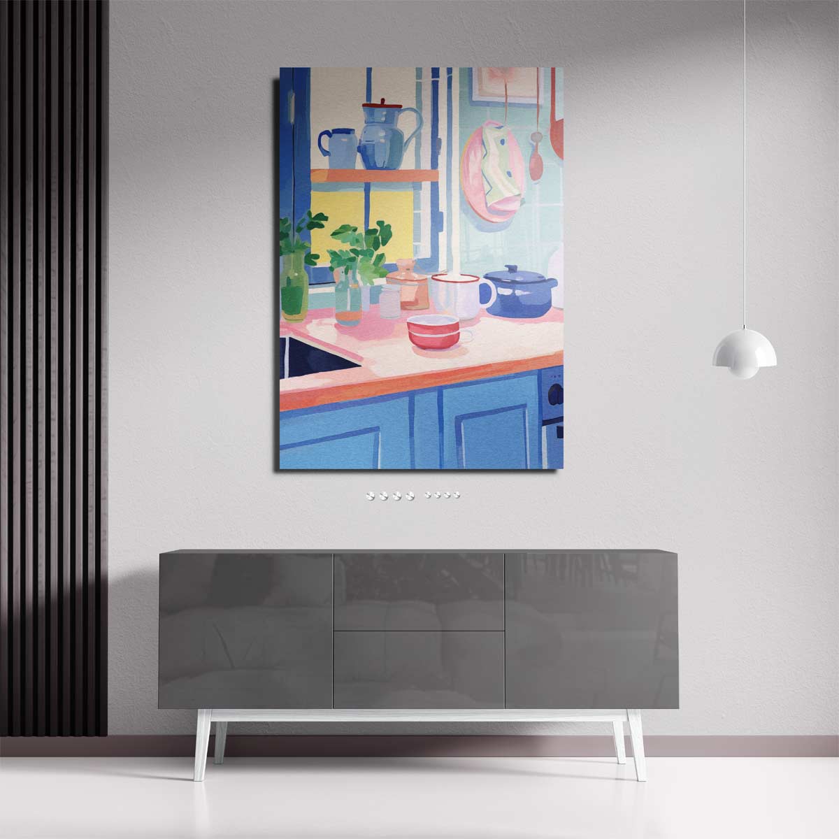 Vrolijk Keukenhoekje in Pasteltinten Kunstwerk-canvas-dibond-plexiglas-wanddecoratie-WallArtistic