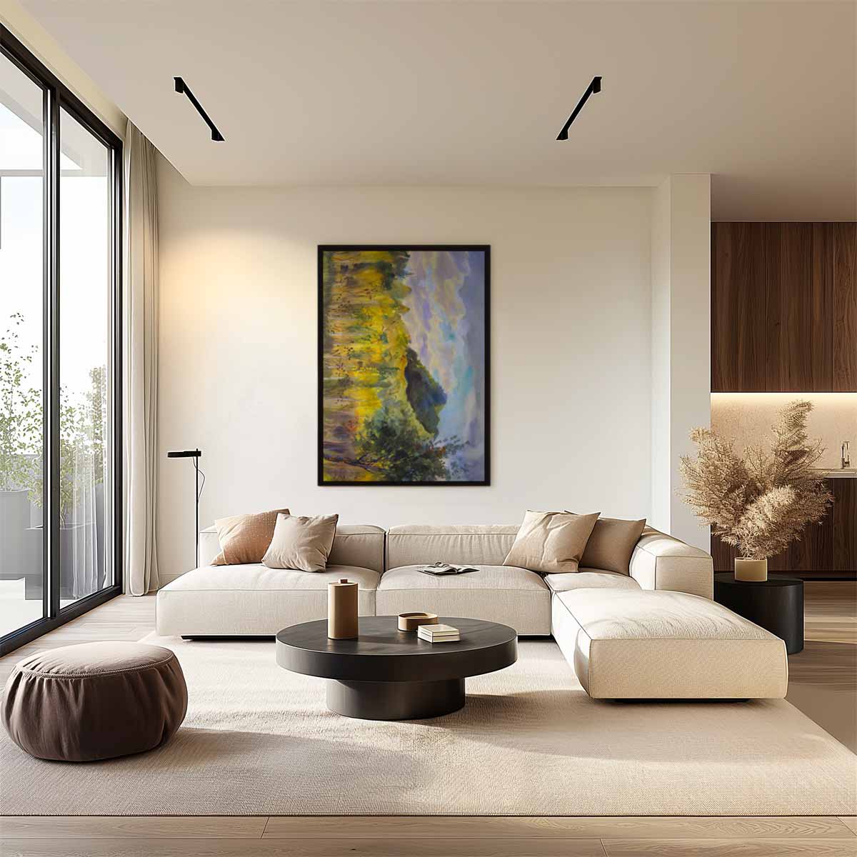 Veld met Kleurrijke Wolken Kunstwerk-canvas-dibond-plexiglas-wanddecoratie-WallArtistic