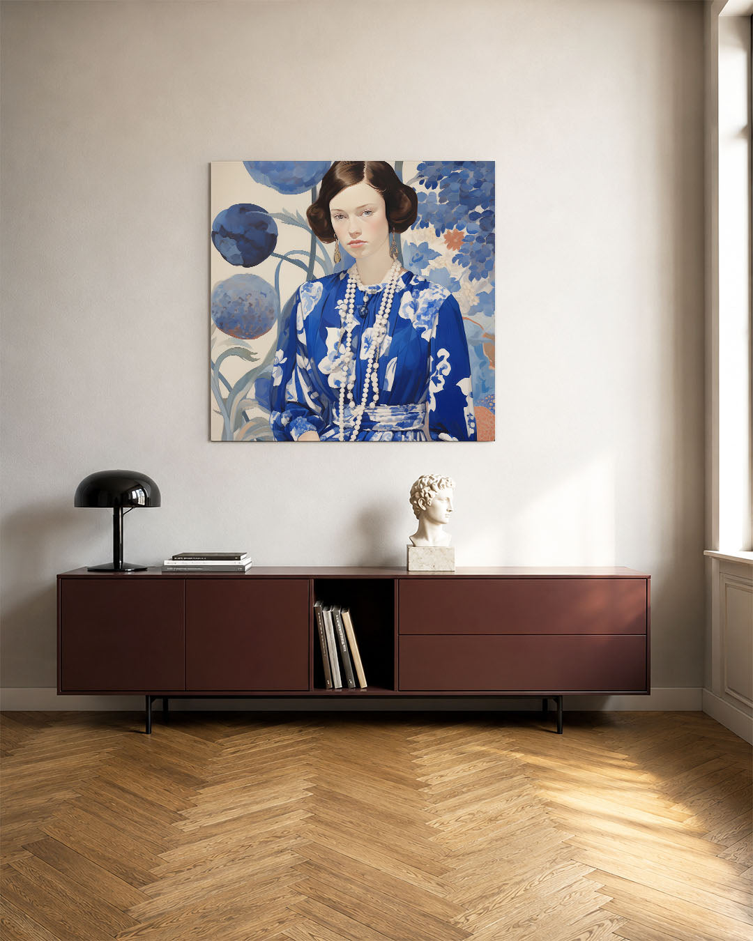 Vrouwelijk portret met bloemen Kunstwerk