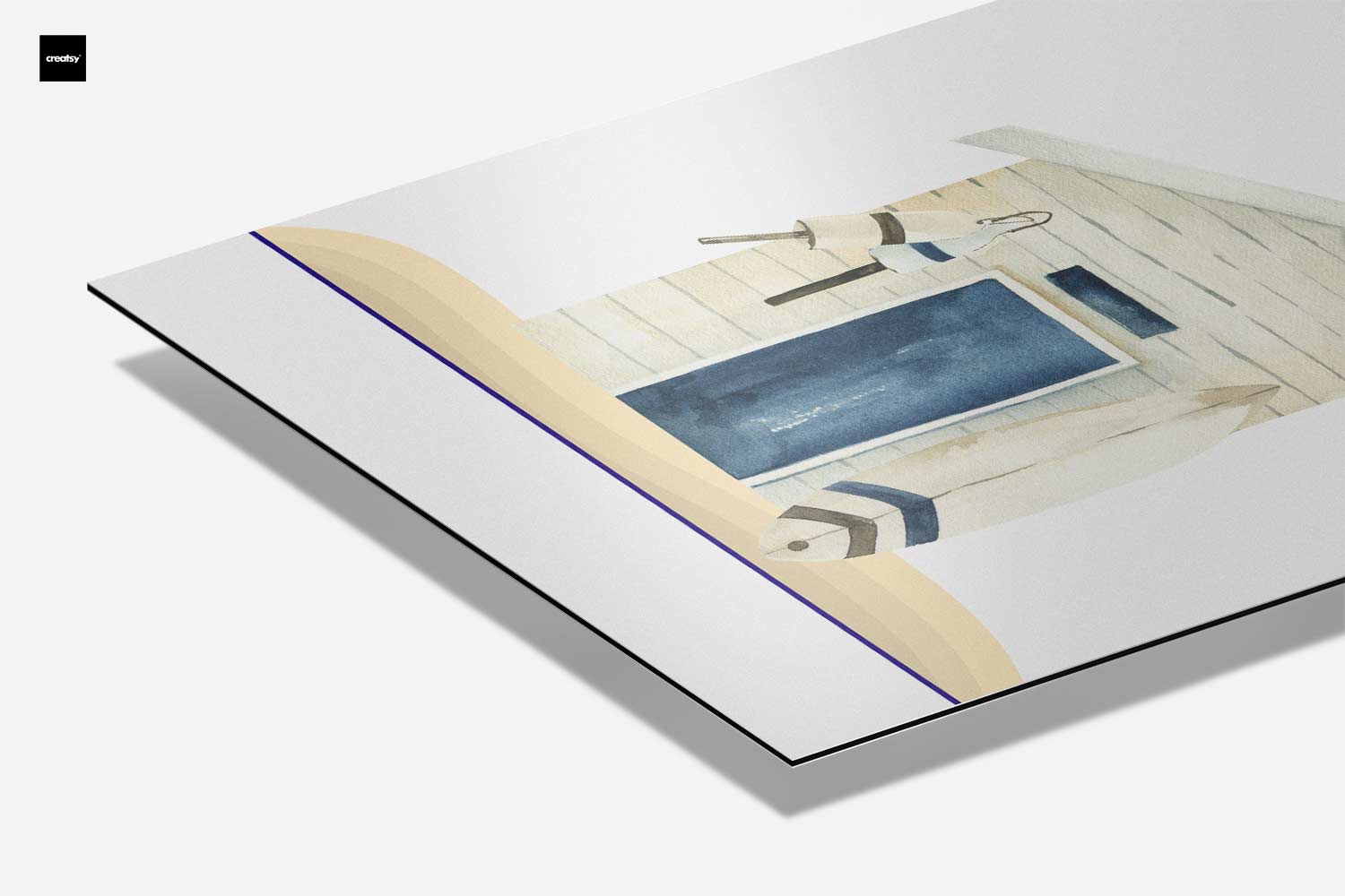 Strandhut Waterverf Kunst Kunstwerk-canvas-dibond-plexiglas-wanddecoratie-WallArtistic