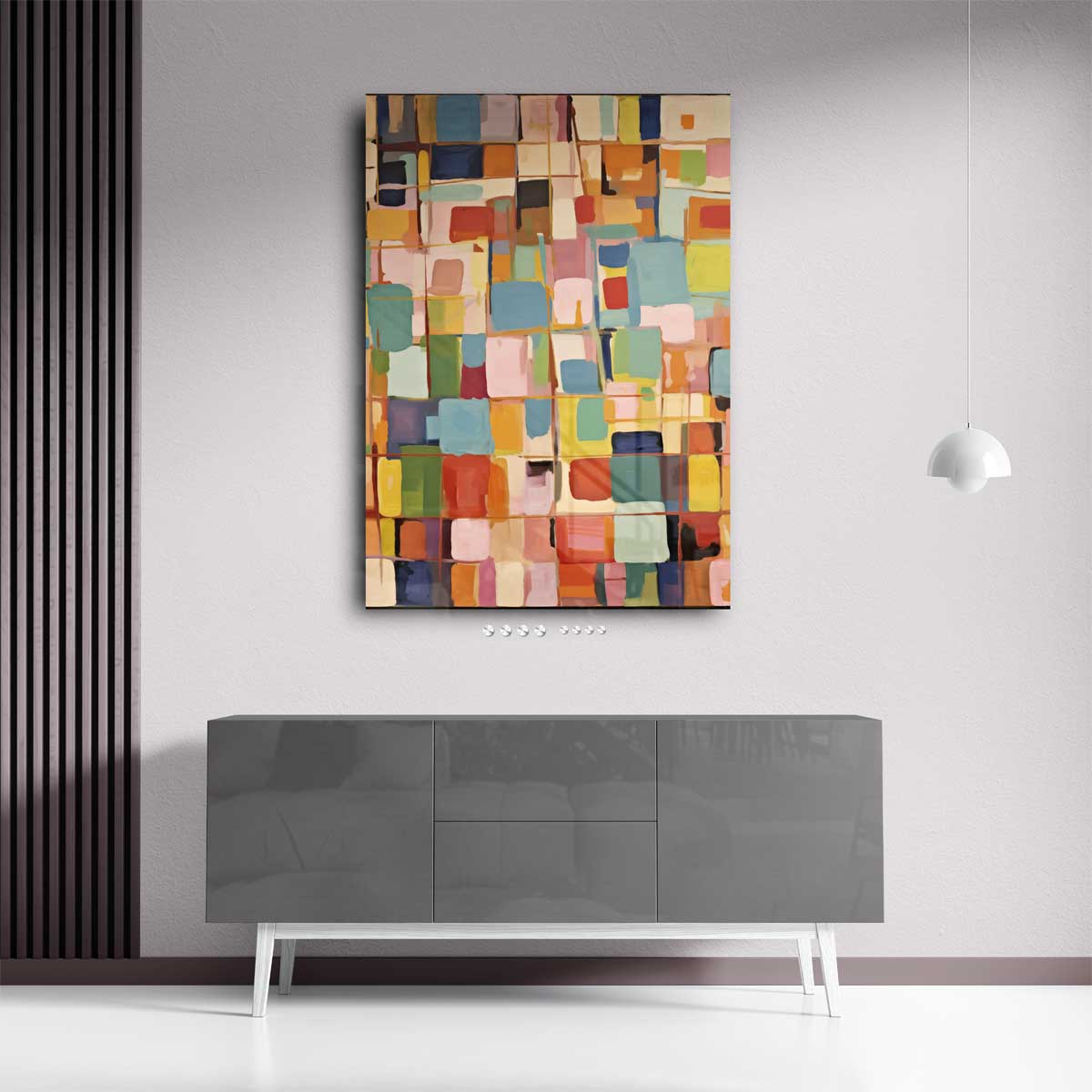 Kleurrijke Abstracte Compositie Kunstwerk-canvas-dibond-plexiglas-wanddecoratie-WallArtistic