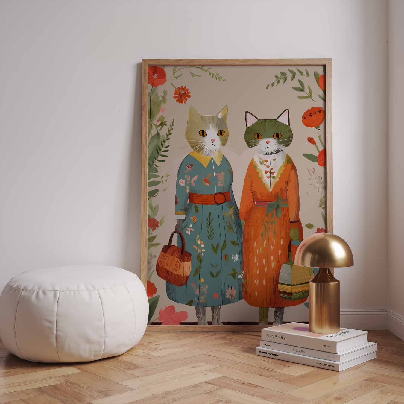 Modieuze Kattenvriendinnen Poster-WallArtistic