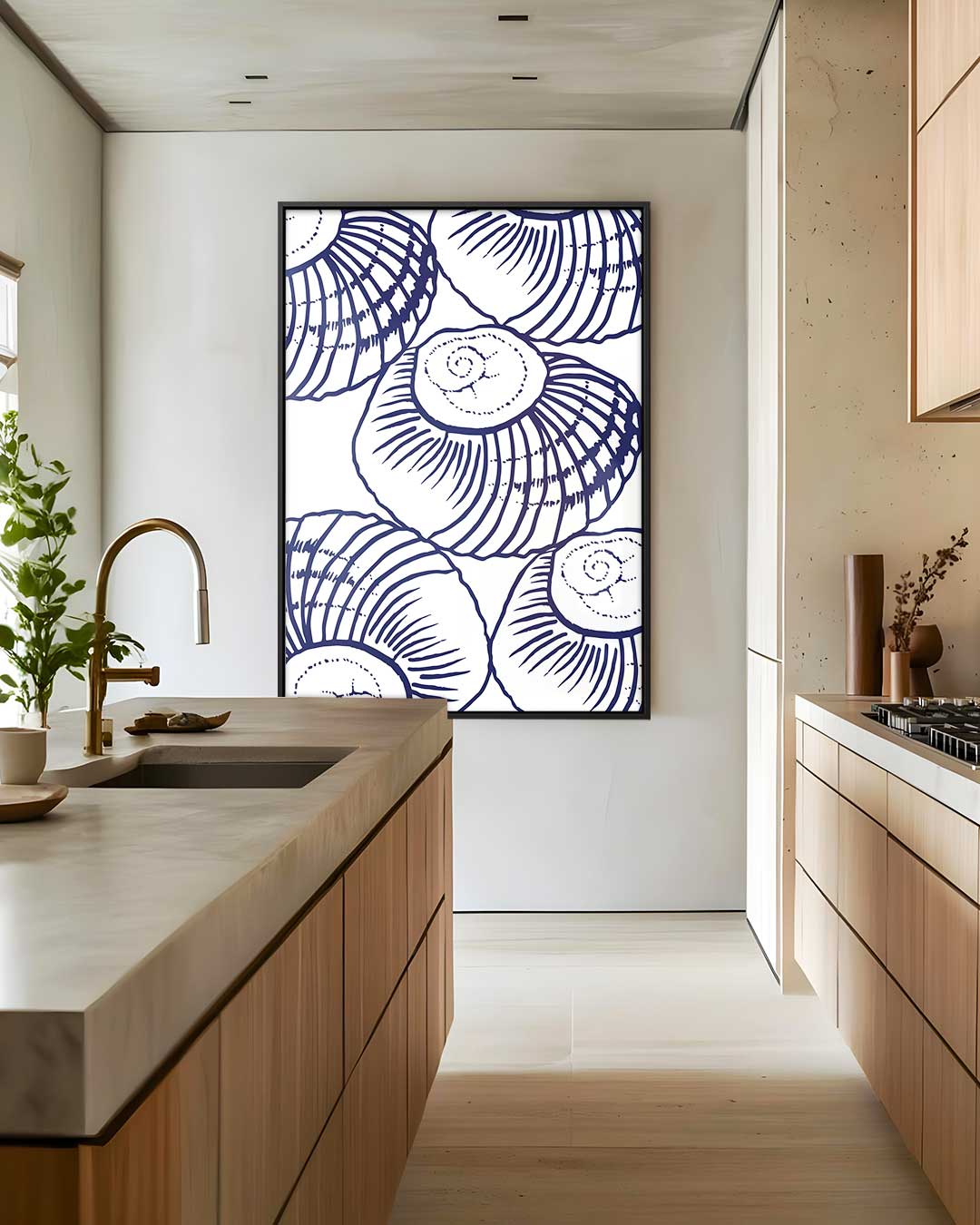 Blauwe Schelpen Illustratie Kunstwerk-canvas-dibond-plexiglas-wanddecoratie-WallArtistic