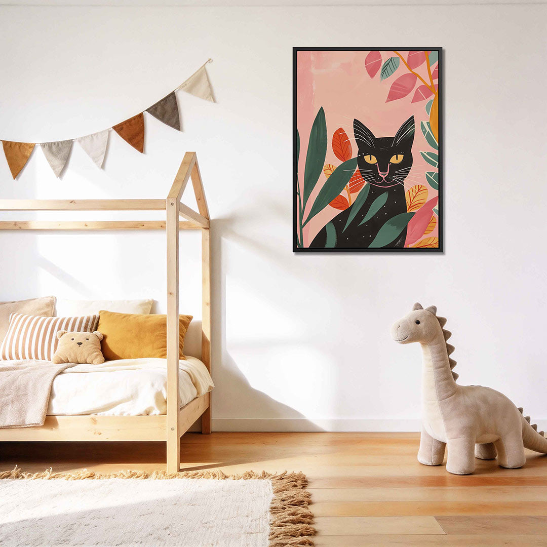 Kleurrijke kat en bladeren Kunstwerk