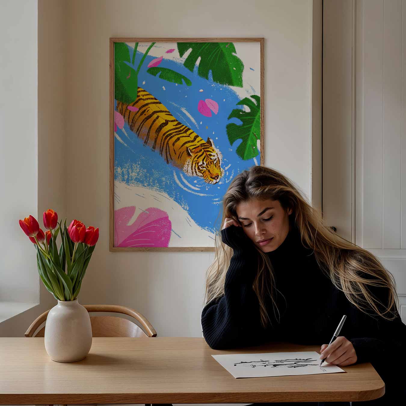 Vrolijke Tijger aan het Zwemmen Poster