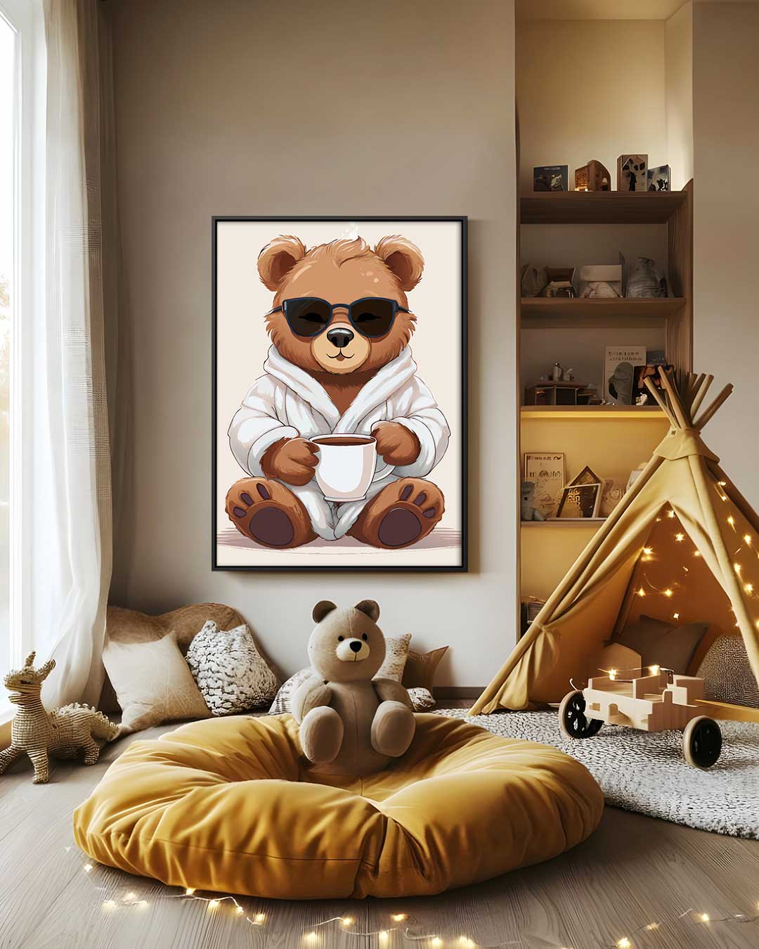 Relaxte Beer met Koffie Kunstwerk-canvas-dibond-plexiglas-wanddecoratie-WallArtistic