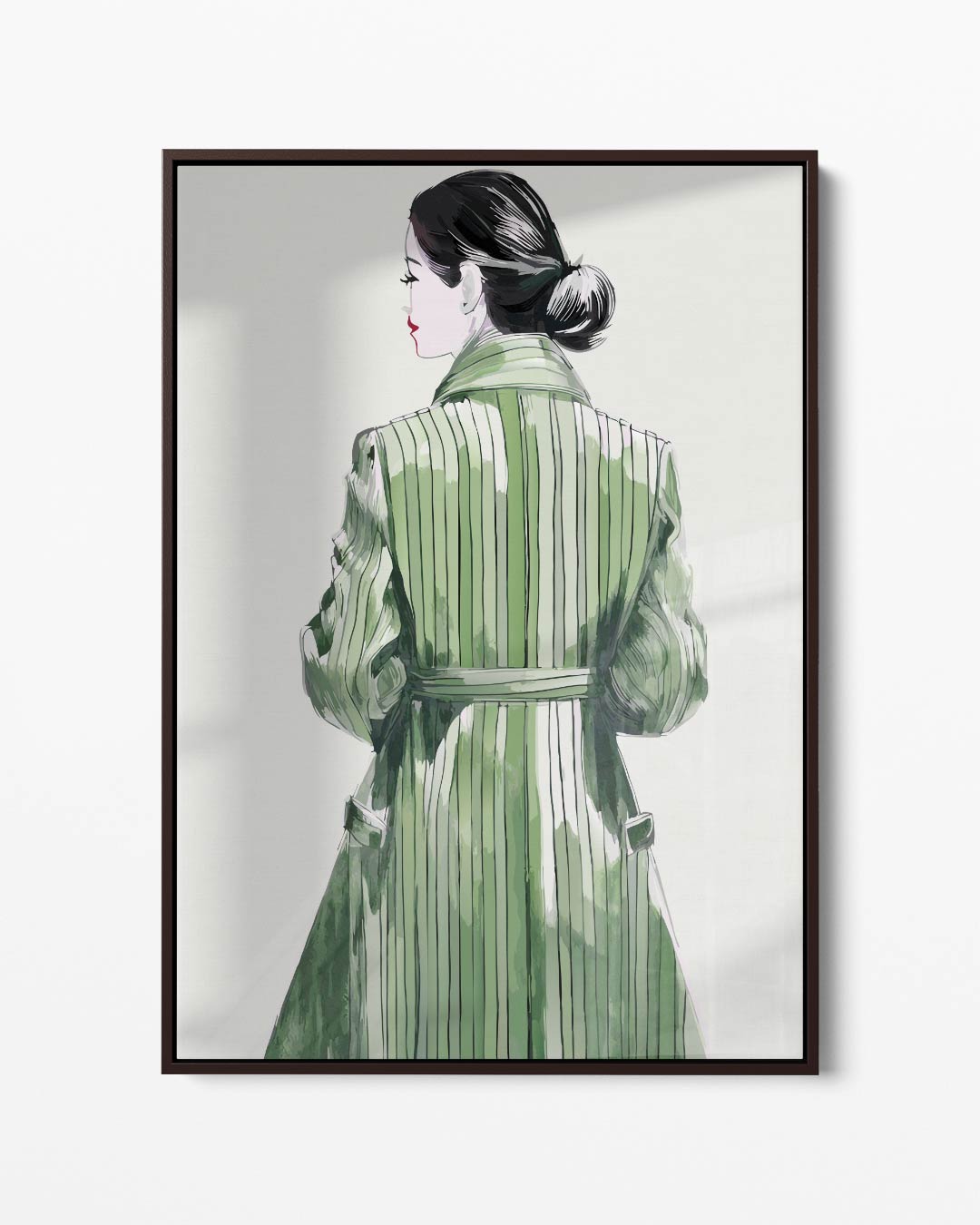 Elegante Gestalte in Groene Jas Kunstwerk-canvas-dibond-plexiglas-wanddecoratie-WallArtistic