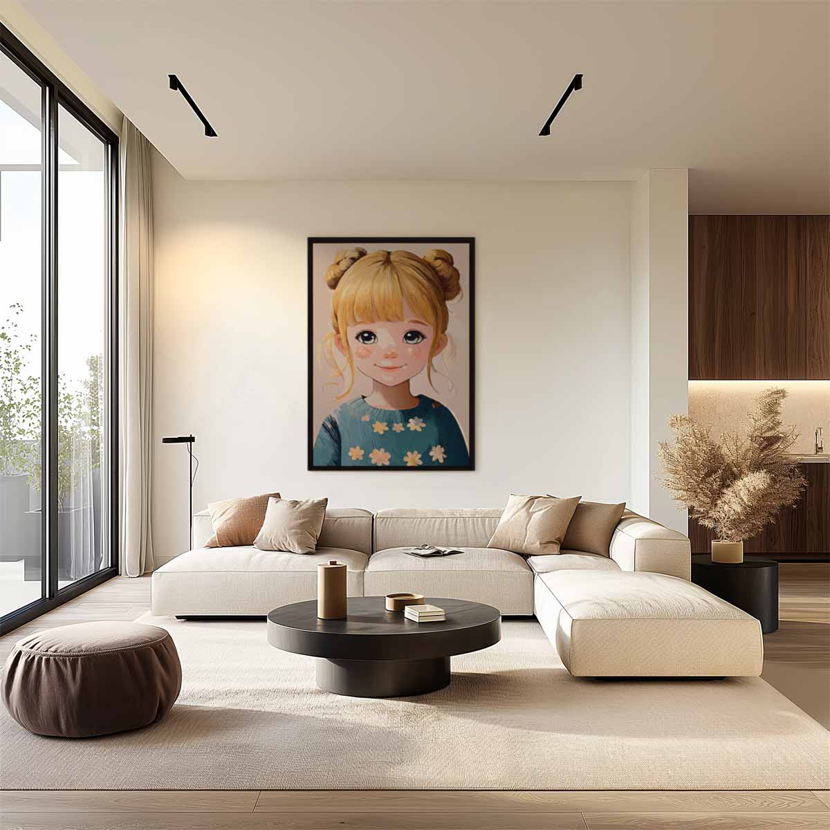 Dromerig Meisje met Bloemen Kunstwerk-canvas-dibond-plexiglas-wanddecoratie-WallArtistic