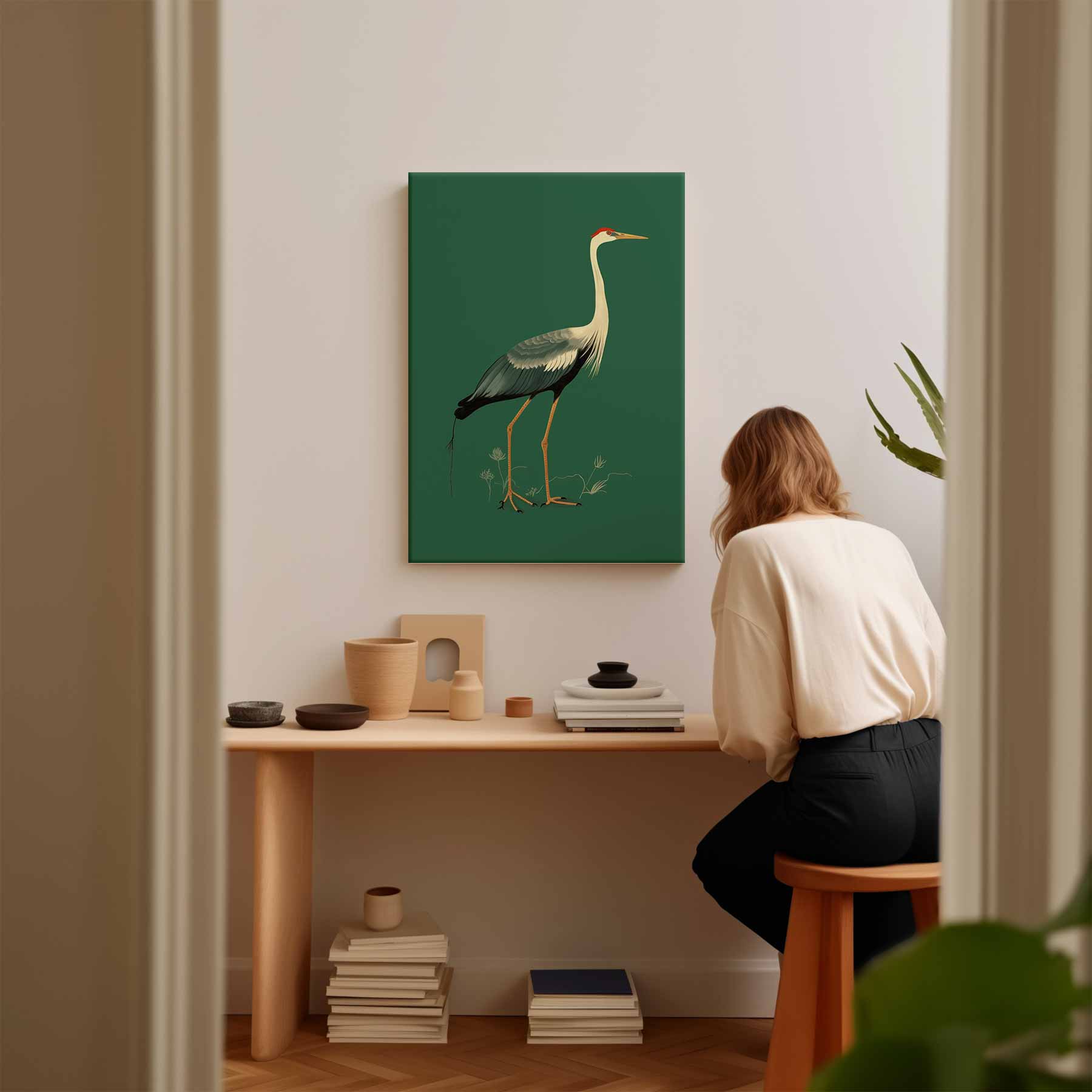 Elegante Kraanvogel Illustratie Kunstwerk-canvas-dibond-plexiglas-wanddecoratie-WallArtistic