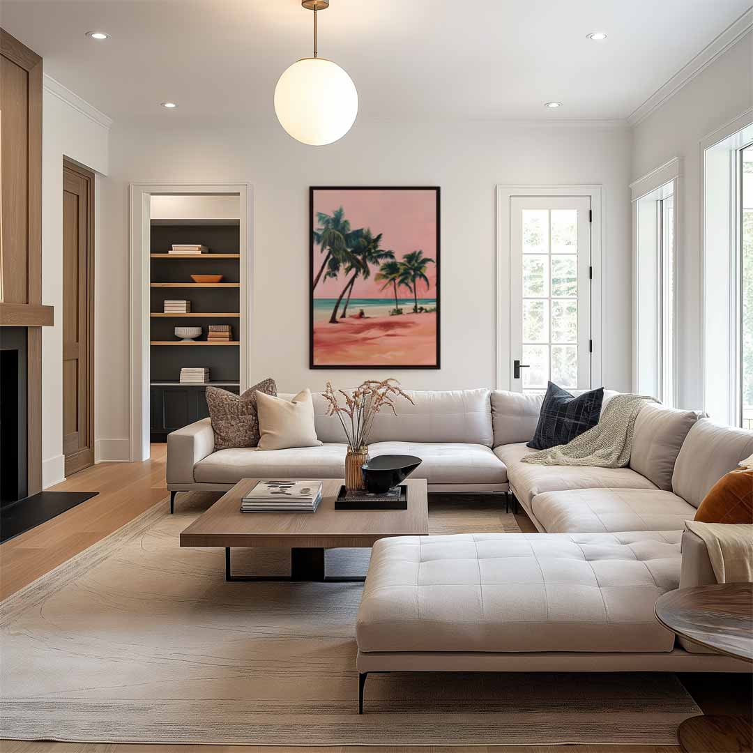 Palmstrand Zonsondergang Kunstwerk-canvas-dibond-plexiglas-wanddecoratie-WallArtistic