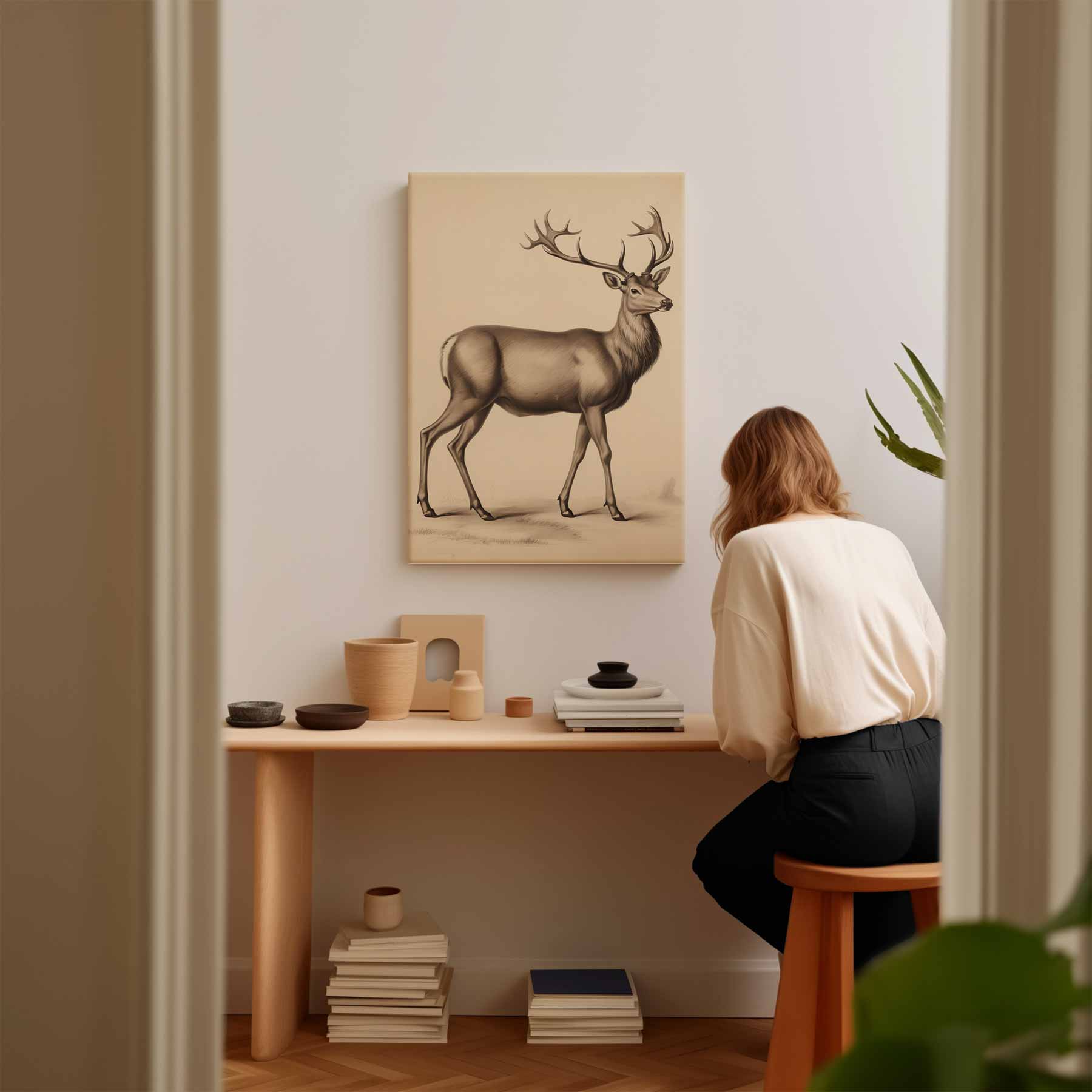 Elegante Hert in Potlood Kunstwerk-canvas-dibond-plexiglas-wanddecoratie-WallArtistic