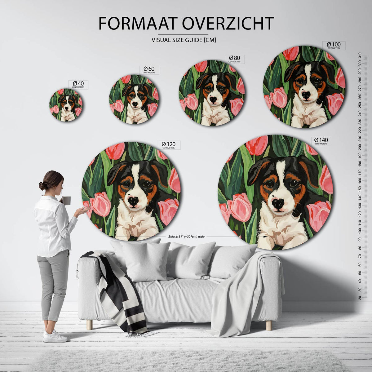 Hond tussen tulpen Muurcirkel