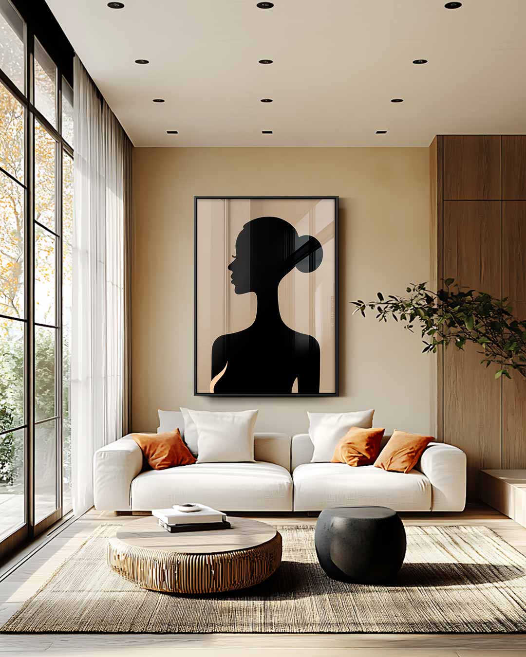 Elegante Silhouetportret Kunstwerk-canvas-dibond-plexiglas-wanddecoratie-WallArtistic