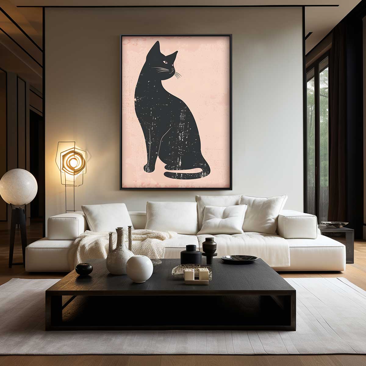 Elegante Zwarte Kat op Rustieke Achtergrond Kunstwerk-canvas-dibond-plexiglas-wanddecoratie-WallArtistic