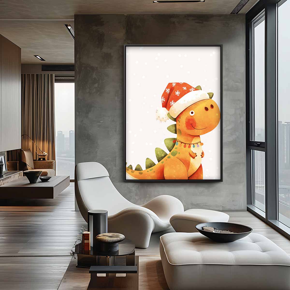 Kerstdino Vrolijkheid Kunstwerk-canvas-dibond-plexiglas-wanddecoratie-WallArtistic