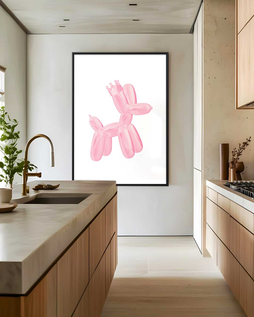 Koninklijke Ballonnenhond in Roze Kunstwerk-canvas-dibond-plexiglas-wanddecoratie-WallArtistic