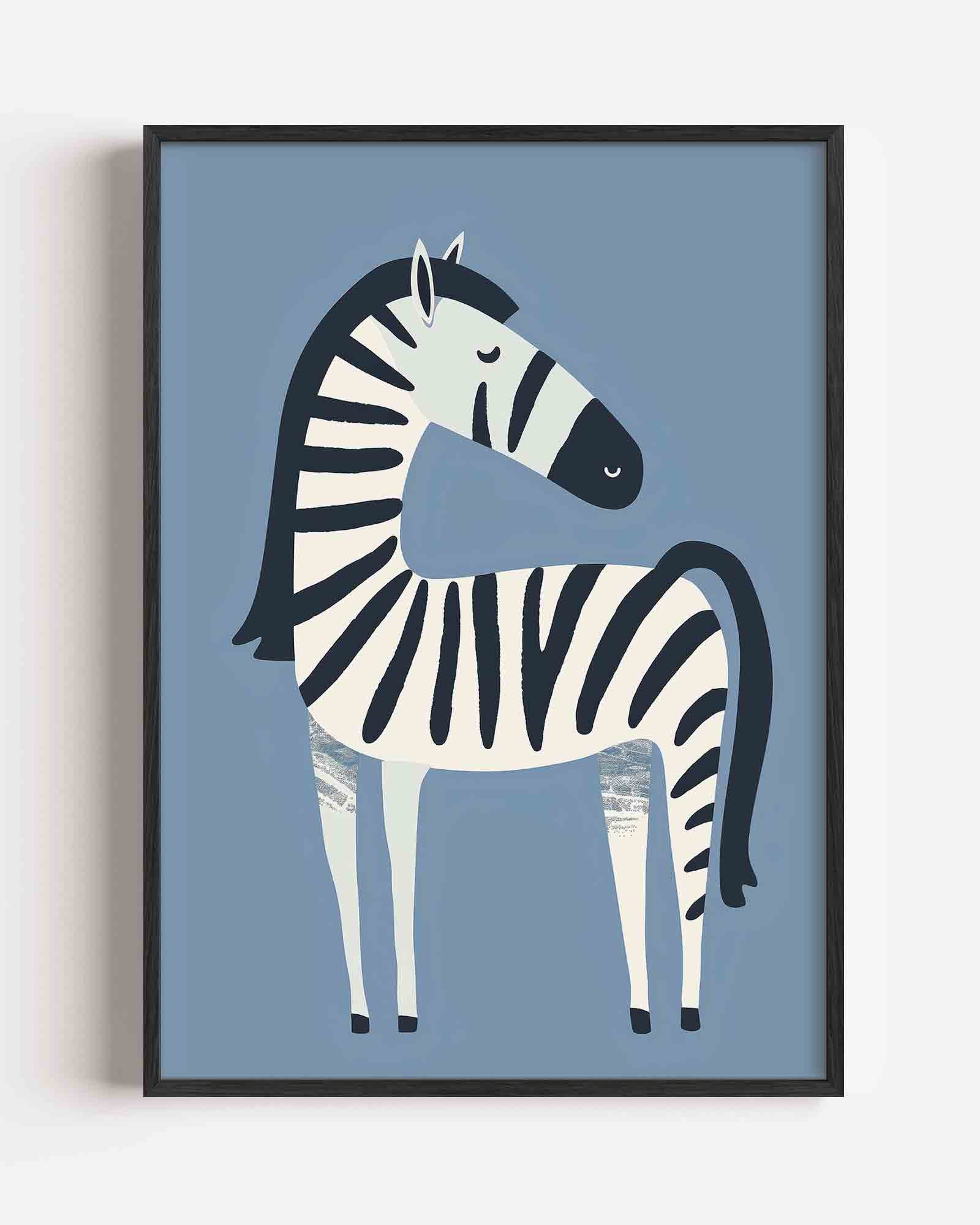 Zebra op blauwe achtergrond Poster
