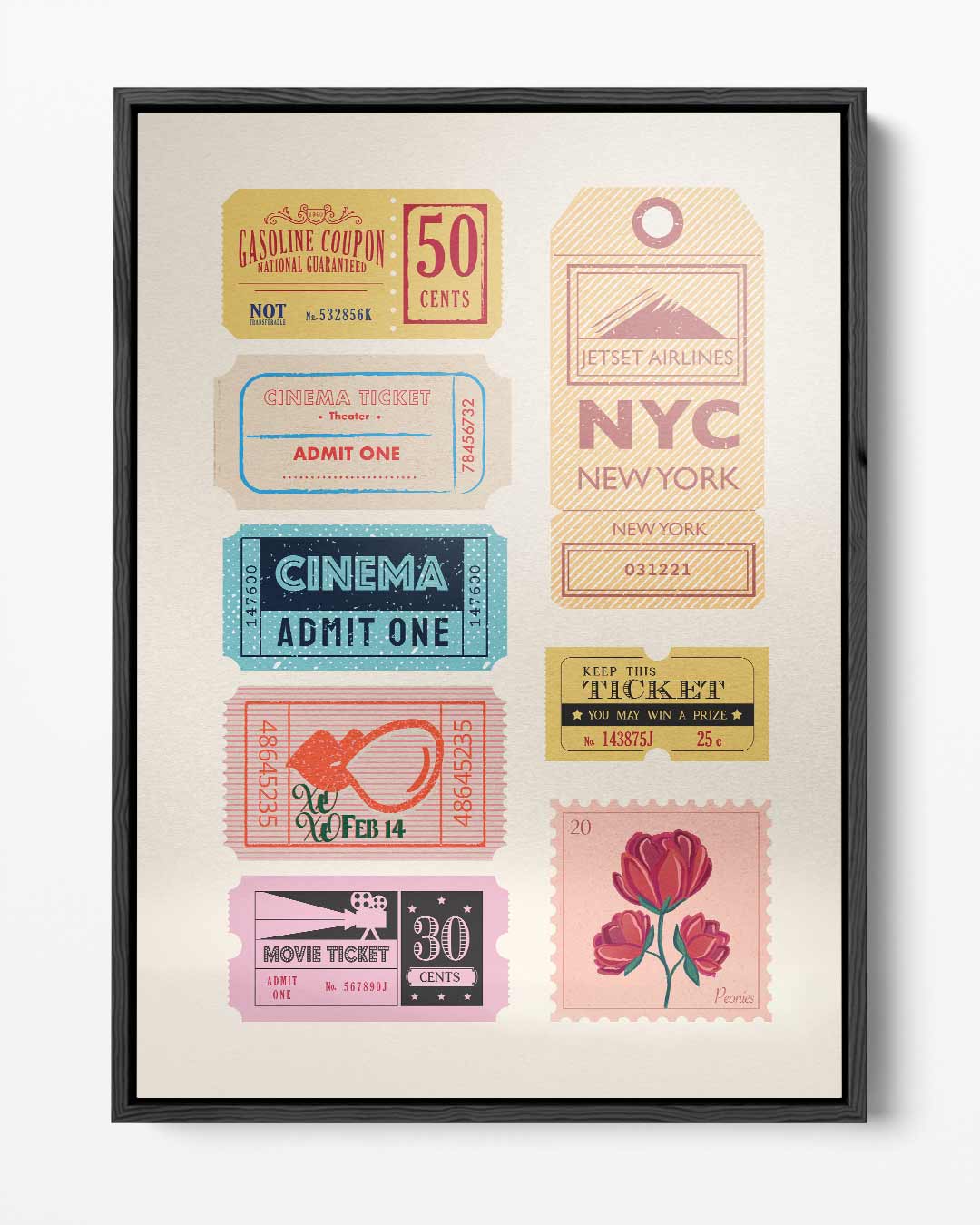 Vintage Ticket Collectie Print Kunstwerk-canvas-dibond-plexiglas-wanddecoratie-WallArtistic