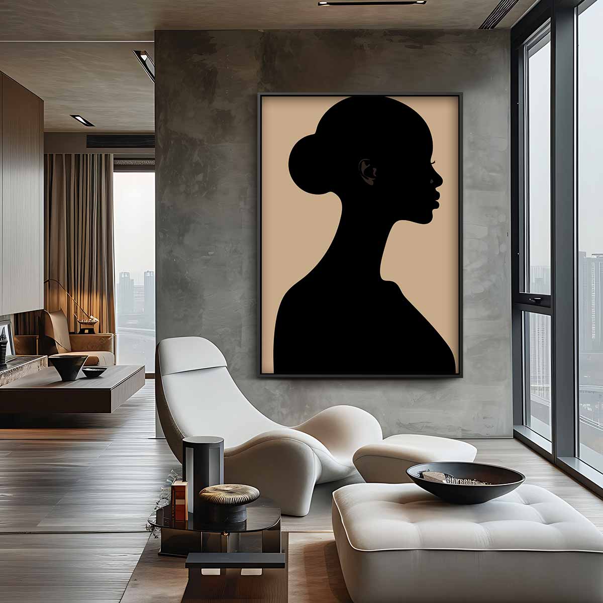 Elegante Silhouet in Beige Kunstwerk-canvas-dibond-plexiglas-wanddecoratie-WallArtistic