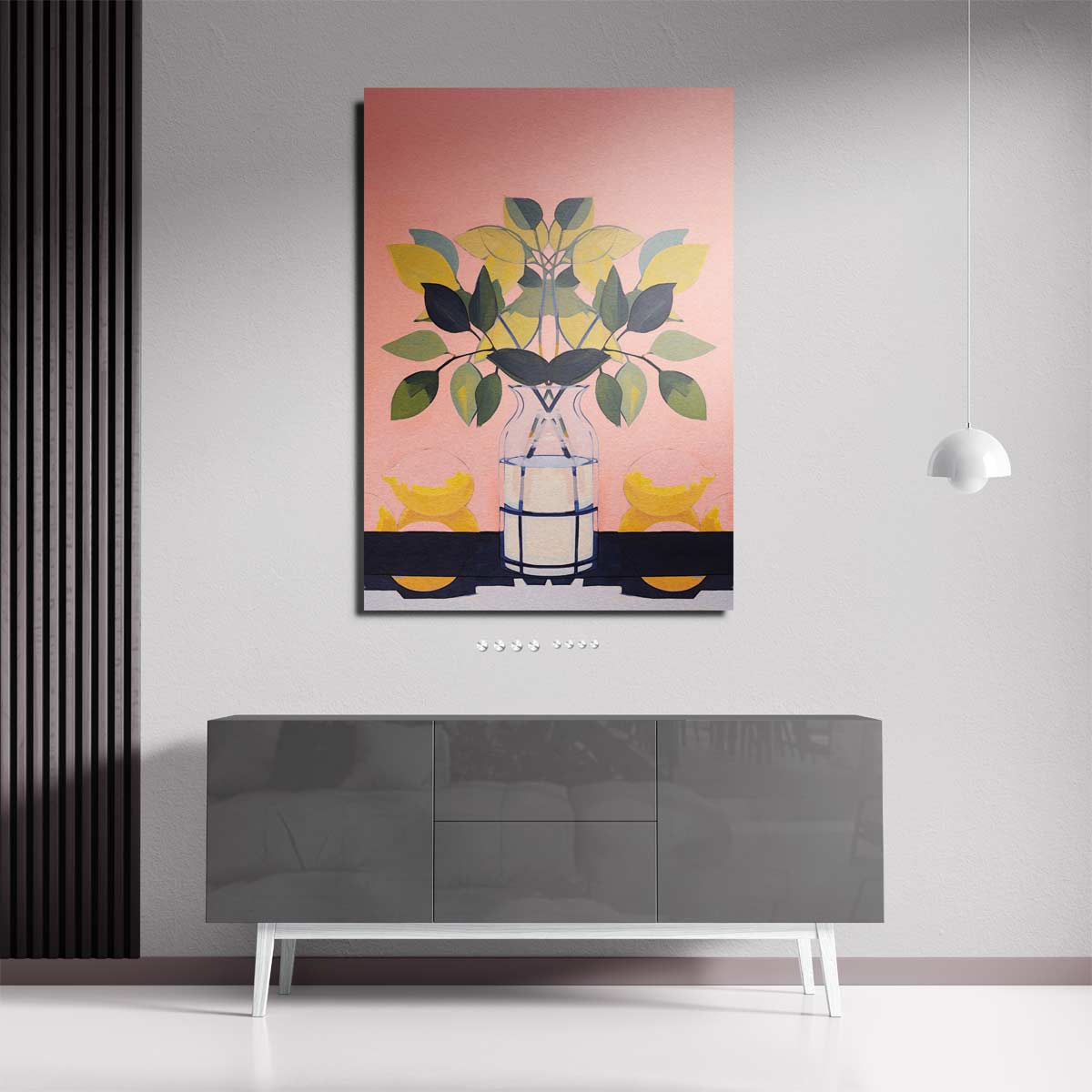 Vrolijke Vaas met Bladeren Kunstwerk-canvas-dibond-plexiglas-wanddecoratie-WallArtistic