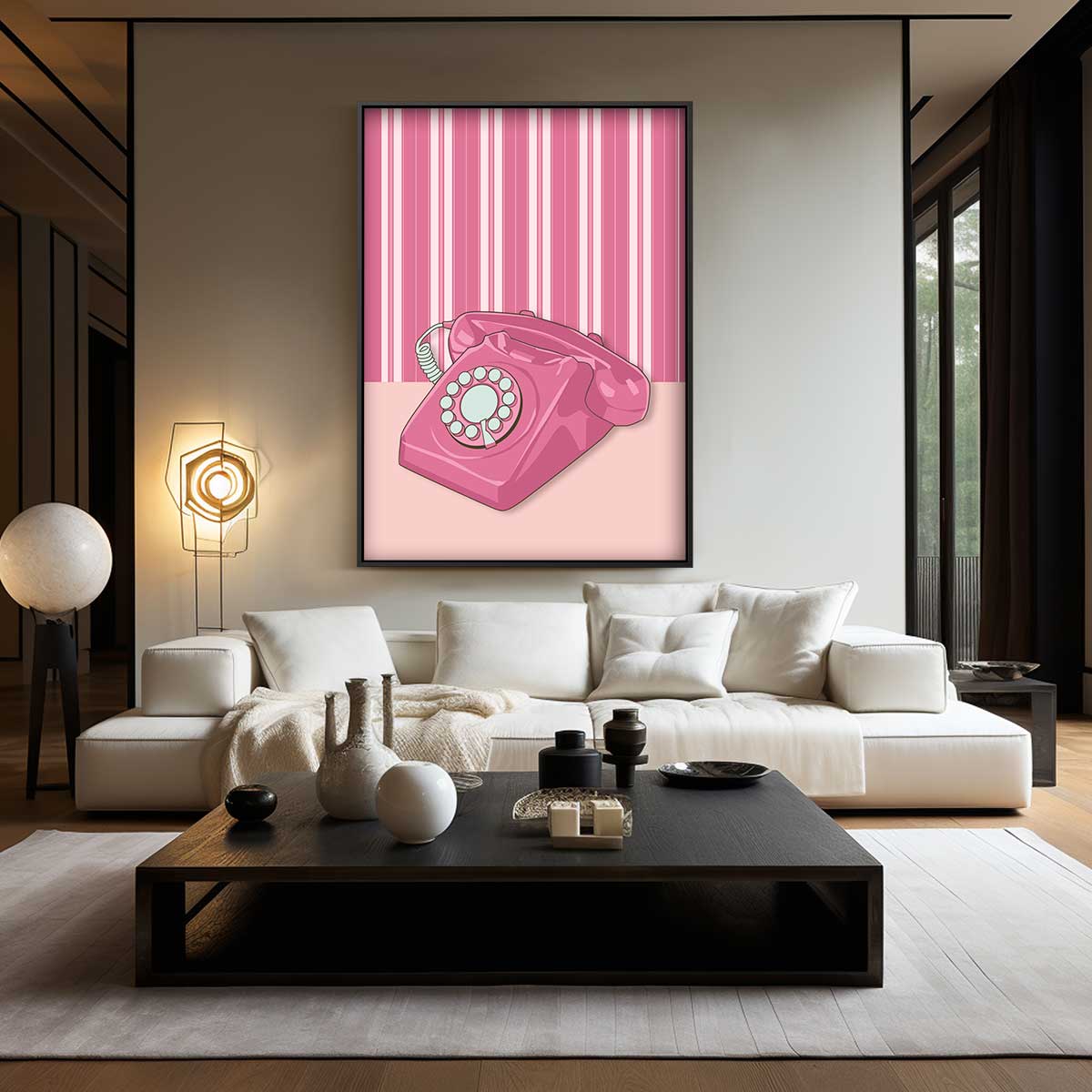 Retro Roze Telefoon Kunstwerk Kunstwerk-canvas-dibond-plexiglas-wanddecoratie-WallArtistic